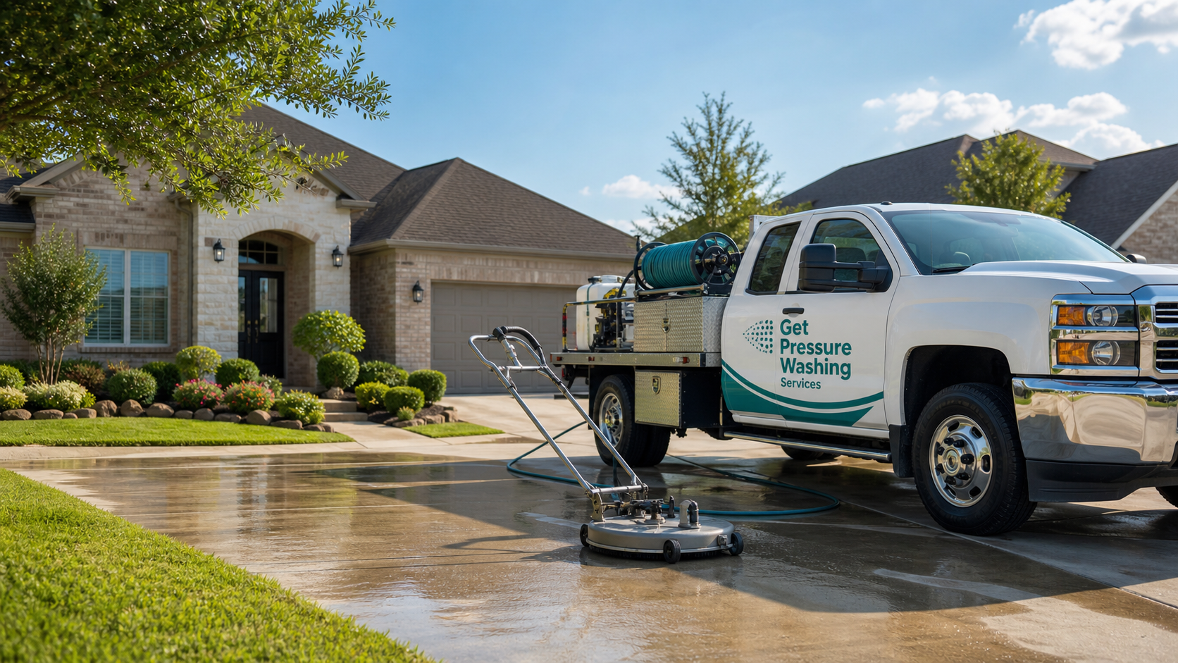 Generated representative GPWS branded service vehicle and driveway planning visual